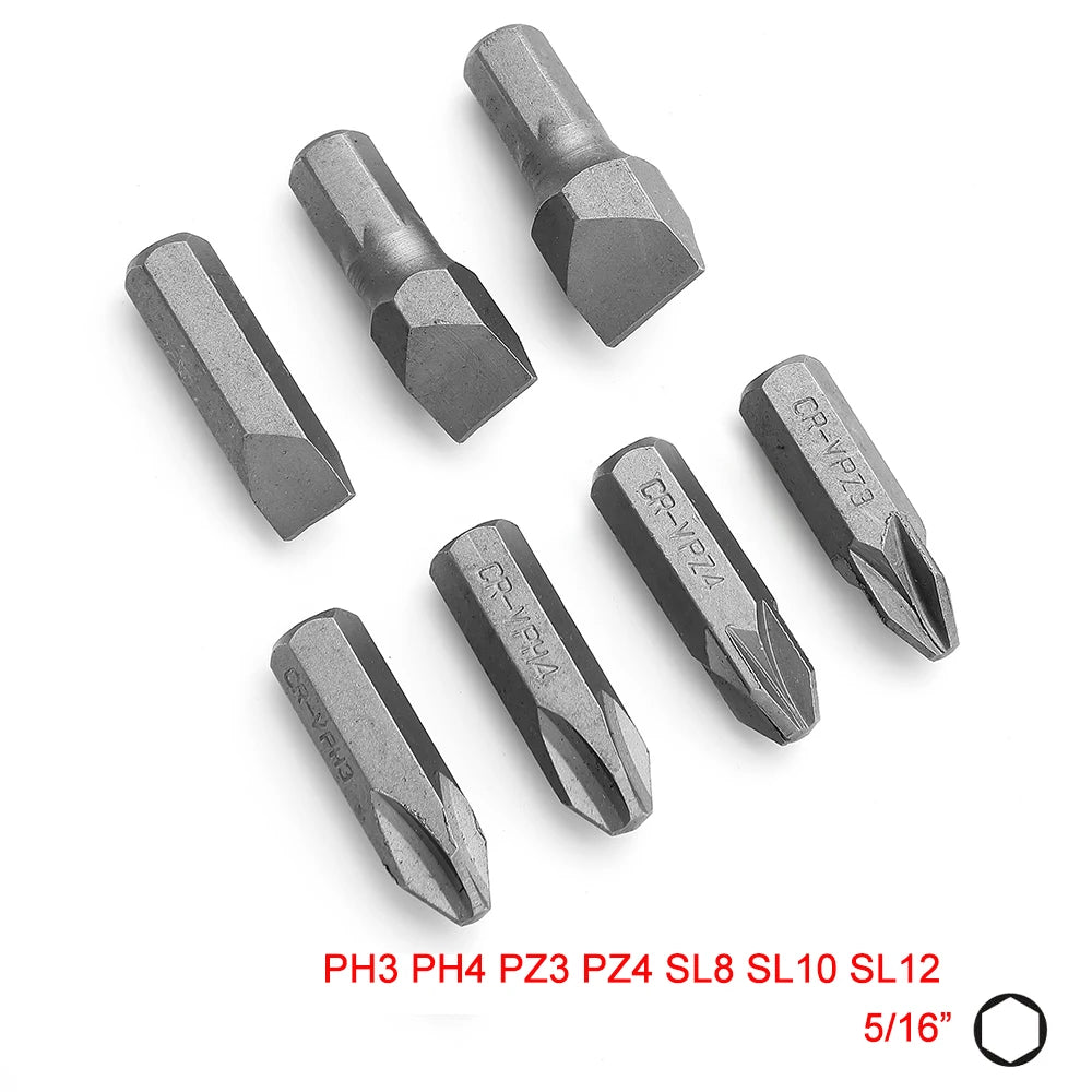 5/16 Inch Shank T50 T55 T60 Screwdriver Bit Set Extar Big H10 H12 H14 PZ4 PH4 SL12 Screw Driver Bits For Repair Hand Tools