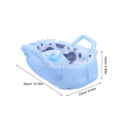 Baby Bassinet 35Cm Blue Handheld Cradle Carrier For Dollhouse Play Mini Crib Bed Reborn Accessories Kids Pretend