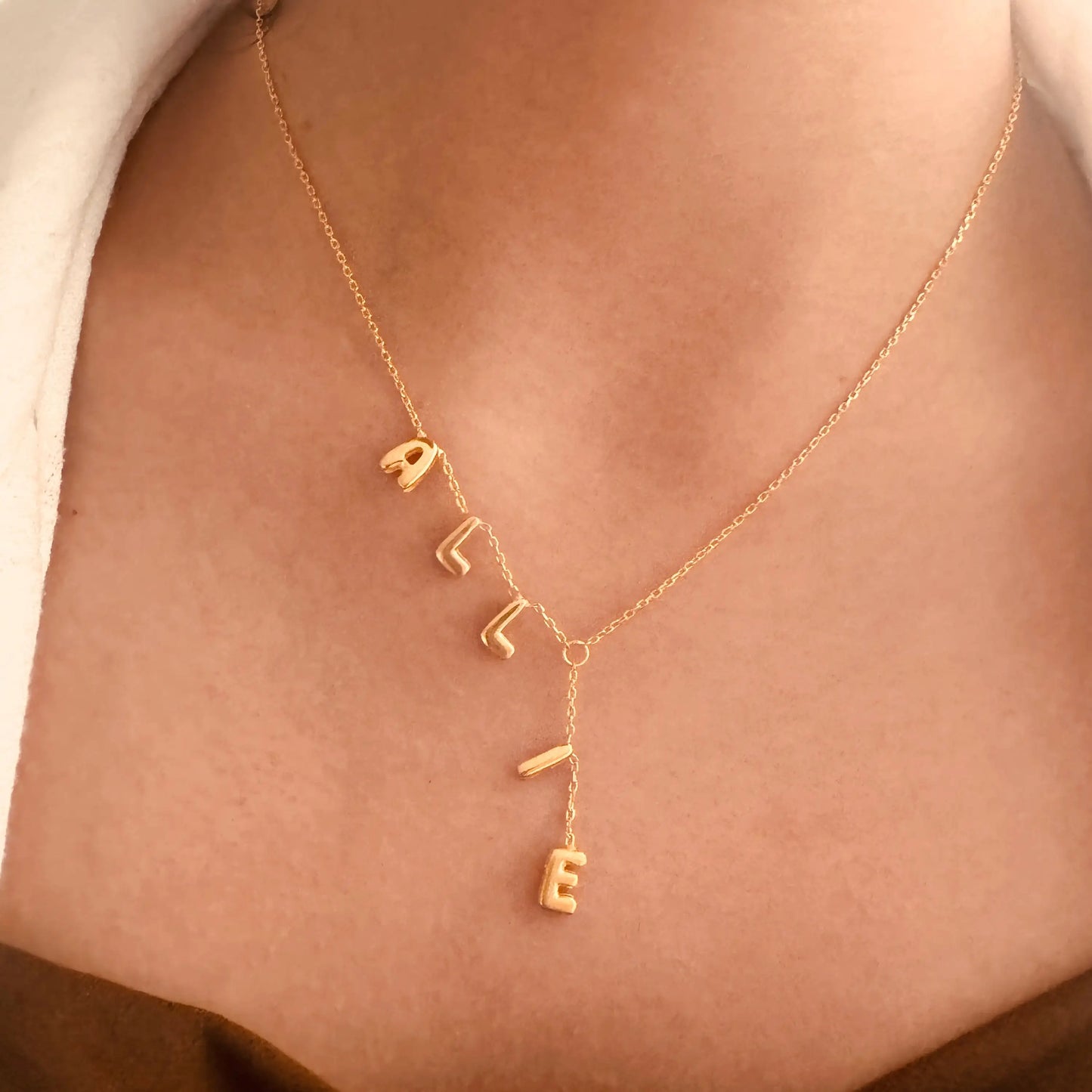 Lariat Y Name Necklace Lariat Name Necklace Bubble Letters Name Necklace Dainty Name Necklace Bubble Letters Necklace For Women