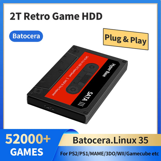 Game Hard Drive With Batocera 40 Built-in 52000+ Retro Games Emulator For PS3/PS2/WII/N64/SNES/MAME/Gamecube Gaming HDD For PC