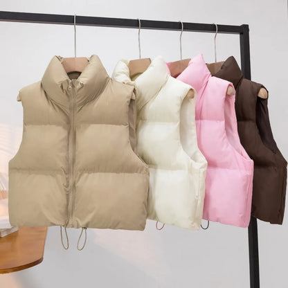 2024 New Autumn Winter Women's Down Vest Cotton Stand-up Collar Sleeveless Quilted Vest Warm Short Outdoor Travel Jacket