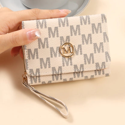 2025 Women's Wallet Short Style Trendy New Three-Fold Fashion Simple Alphabet Portable Multi-Card Holder P