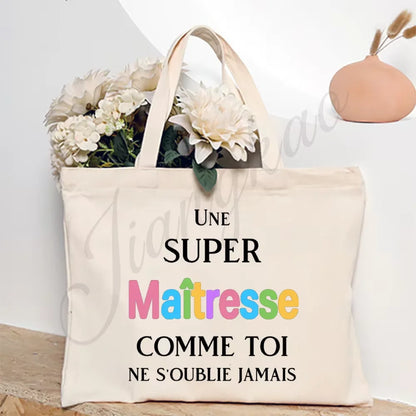 Thank You Teacher French Print Women Shoulder Bag CanvasShopping Bags Female Handbags Reusable Tote Bag Best Gifts for Maitresse