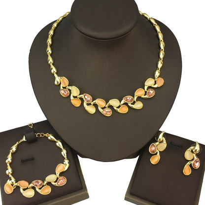 Dubai Fine Jewelry Beautiful Colored Stone Jewelry Sets  for Women Bridal Wedding FHK16602