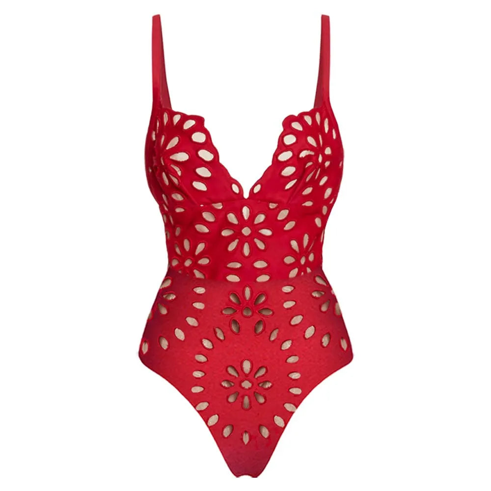 FLAXMAKER Flower Hollow One Piece Swimsuit and Skirt Women Beachwear Luxury Bathing Suit