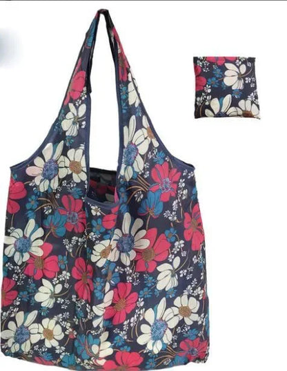 Reusable Shopping Bag Women Cute Fish Cart Flower Print  Nylon Foldable Grocery Bag Creative Eco-Friendly Tote Bag Lightweight