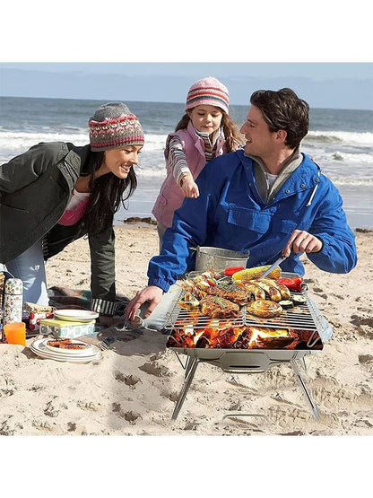Portable Stainless Steel Foldable BBQ Grill, 1-2 People Charcoal Stove for Camping Picnic & Outdoor