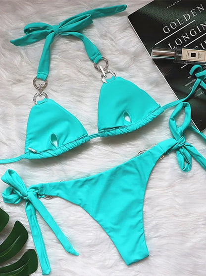 2025 Shiny Rhinestone Diamond Bikini Women Swimsuit Female Swimwear Two Pieces Bikini Set Halter Bathing Suit Swim Beach Wear