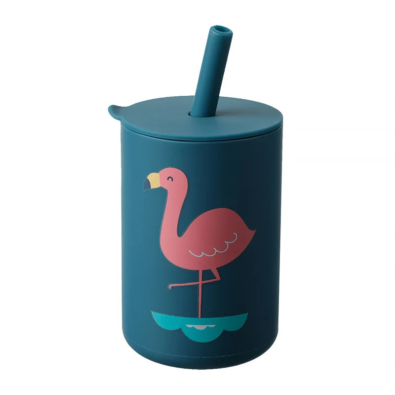 Baby Feeding Straw Cup Baby Cartoon Learning Feeding Cup Food Grade Silicone Toddler Water Bottle Tableware BPA Free Baby Gifts