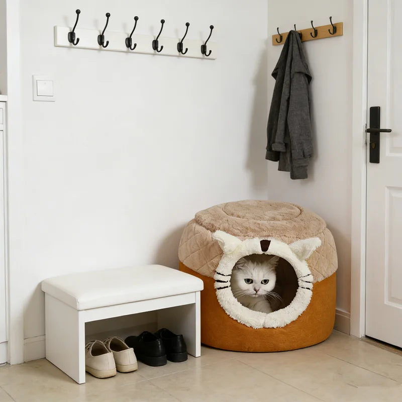 1PC Stool-Shaped Cute Pet Bed for Cats Dogs, Enclosed Warm Sleeping Nest with Security, All-Season Universal Cozy Pet Bed