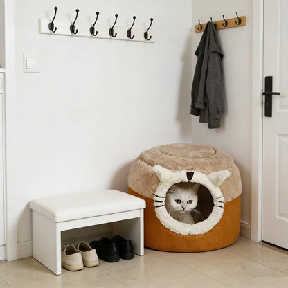 1PC Stool-Shaped Cute Pet Bed for Cats Dogs, Enclosed Warm Sleeping Nest with Security, All-Season Universal Cozy Pet Bed