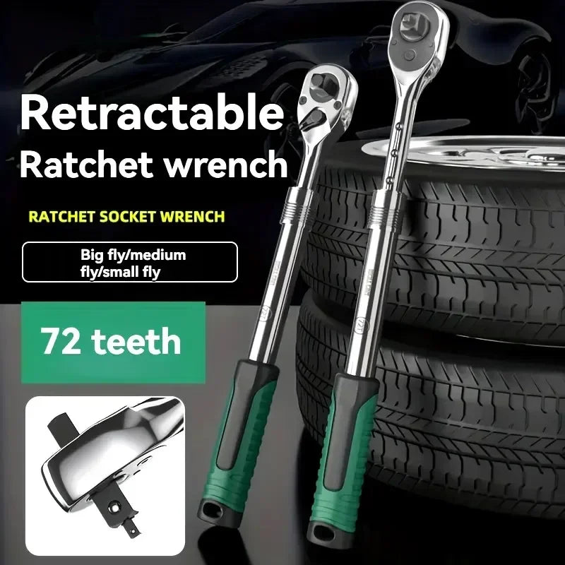 72-Tooth Ratchet Wrench Set, Chrome Vanadium Steel, Automatic Two-Way Mechanism, Stretchable, Ergonomic Grip, with Quick Socket