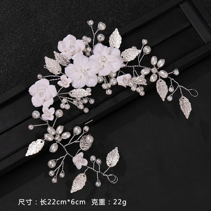 Ceramic Flowers Wedding Headbands for Bride Crystal Pearls Hairbands Women Hairpins Bridal Headpiece Hair Jewelry Accessories