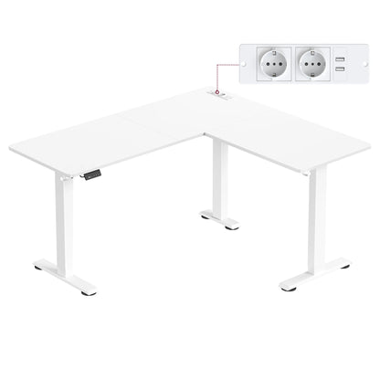 Electric Height Adjustable Desk, 140 x 160 cm, with Power Strip, 2 Height Memory Function, Cloud White/Rustic Brown