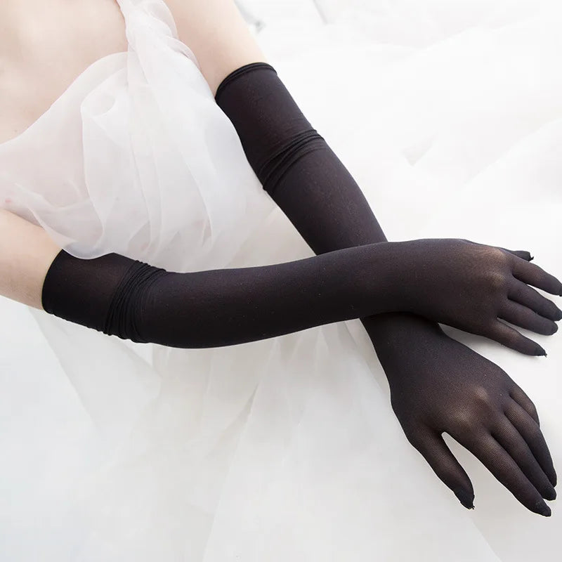 Sexy Thin Transparent Elastic Tight Stocking Gloves Women Night Club Wedding Dance Party Sunscreen Summer Etiquette Gloves