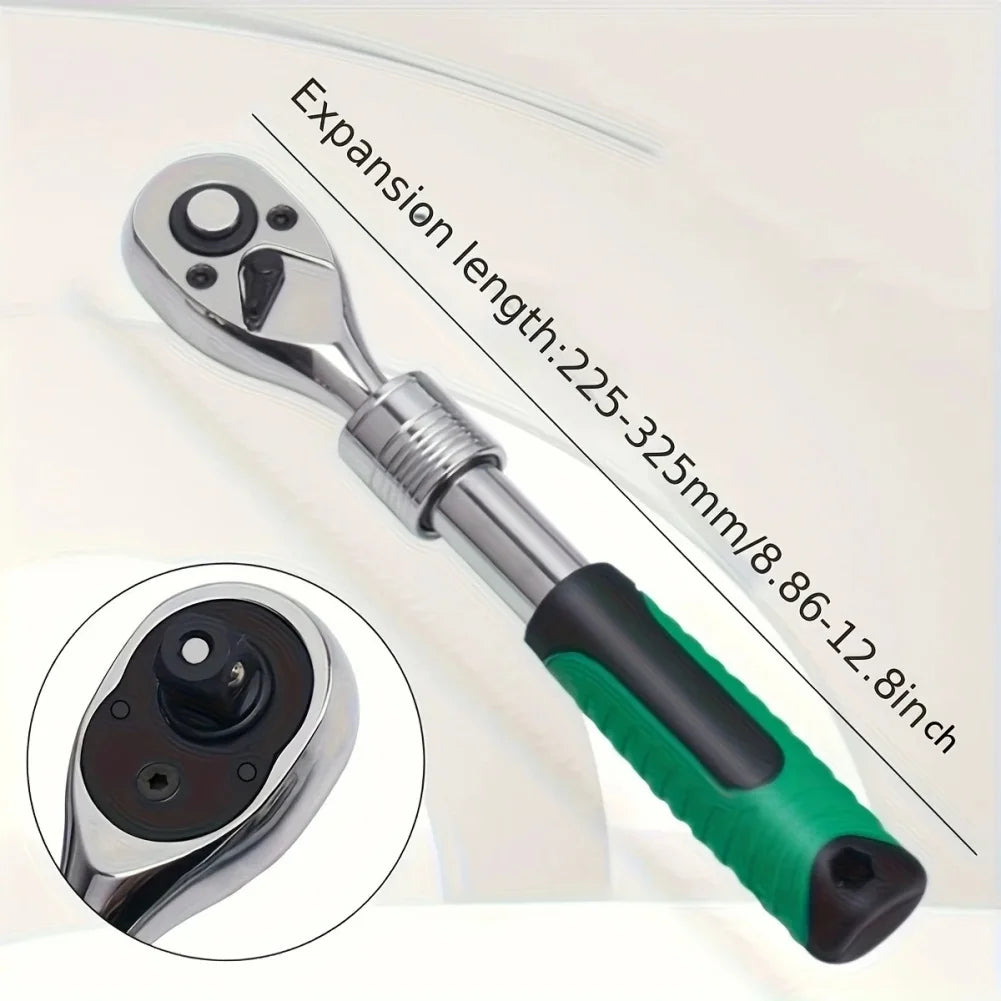 Ratchet Wrench 72 Tooth Telescopic 1/4 3/8 1/2 Inch Socket Automotive Nut Reversible Drive Wrench Mechanical Hand Repair Tool