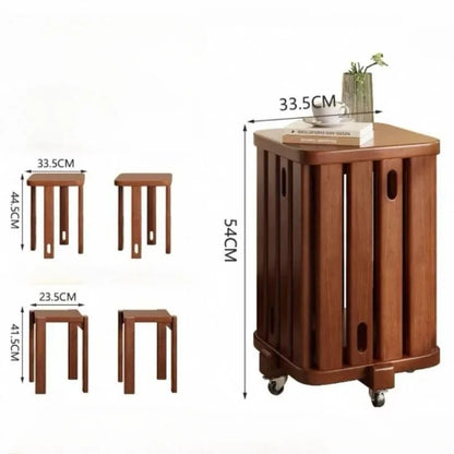 Stackable Stool Wooden Stools Luxury Modern Aesthetic Mobile Dining Rooms Stools Decorative Multifunctional Stool with Wheels