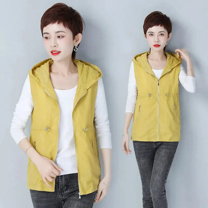 Thin Summer Women's Vest Jacket 2025 New Short Hooded Sleeveless Coat Female Solid color Casual Liner Waistcoat Jackets Tops