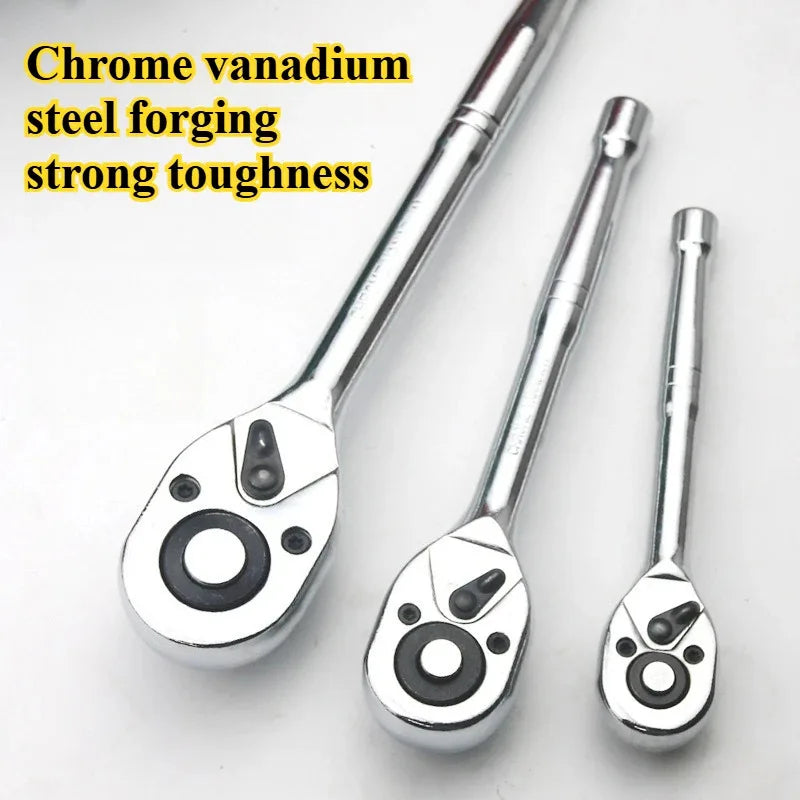 Ratchet Wrench, 1/4'' 3/8'' 1/2'' Drive 24-Tooth Reversible Socket Ratchet With Quick Release, Chrome Alloy , Fully Polished
