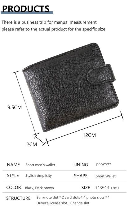 Casual Wallet For Men Leather Short Hasp Man Wallets Durable Coin Pouch Male Slim Bifold Photo ID Card Holders Purse Money Clip