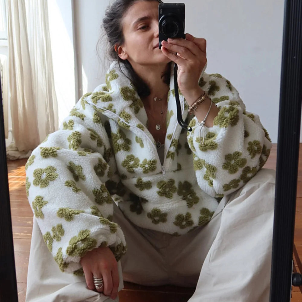 Shake Grain Velvet Flower Hoodie 2025 Autumn And Winter New Fashion Hoodie, Warm Furry Hoodie, Woolen Sweater For Women