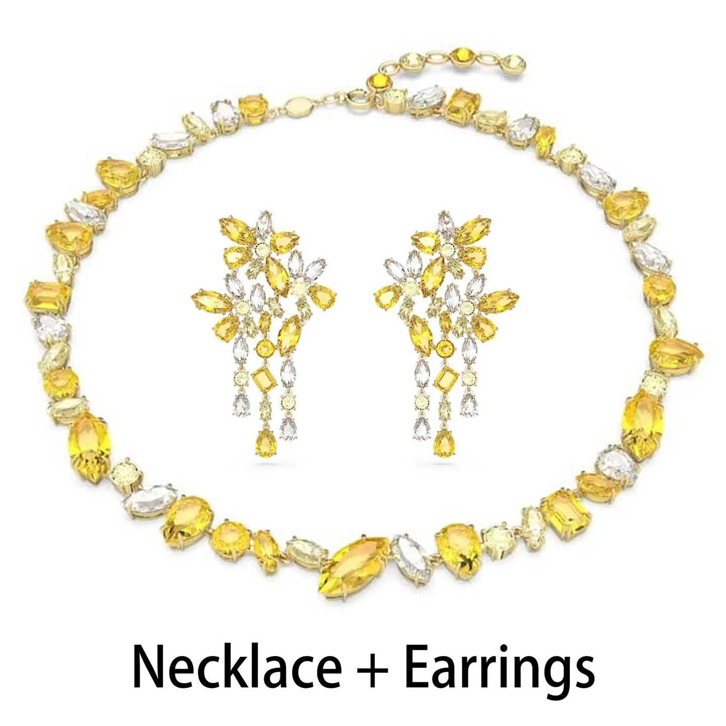 2026 Fine Jewelry Set Luxury Mixed Crystal Necklace Long Earrings Bracelet Ring for Women Romantic Gift