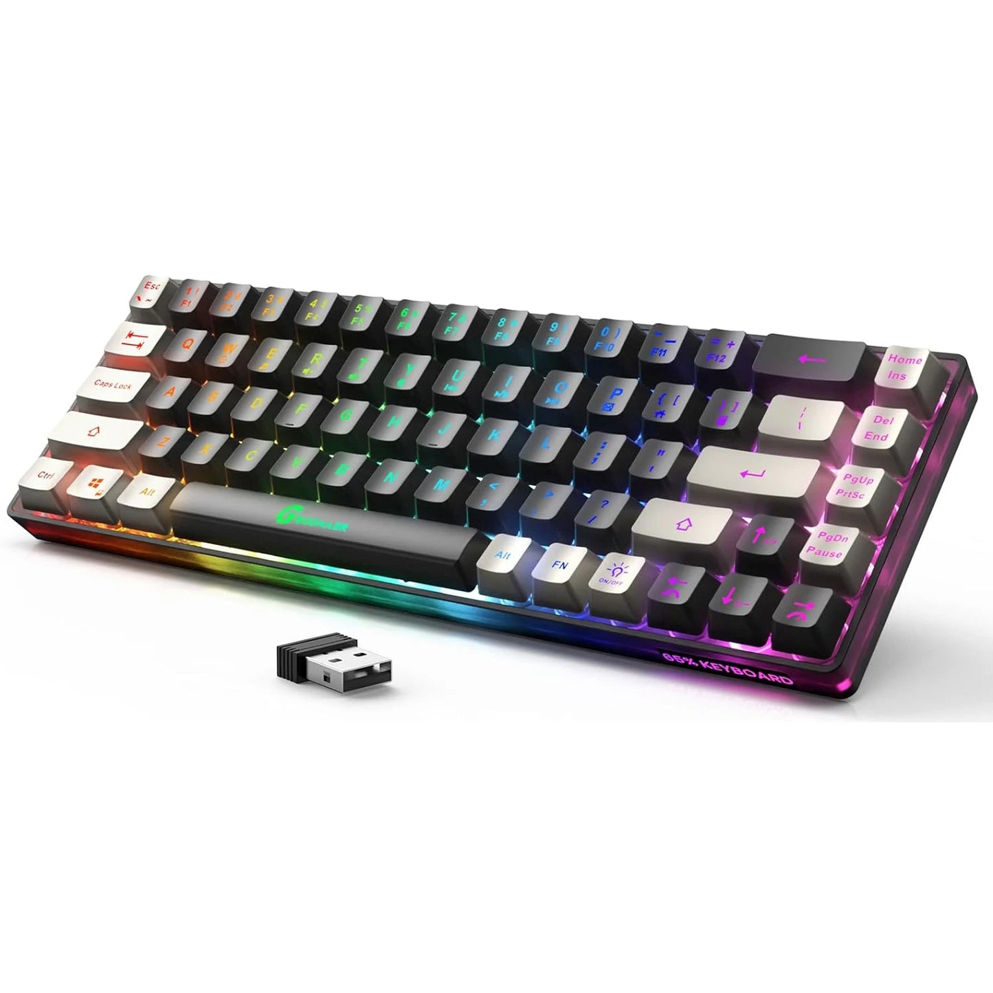 GEODMAER Wireless Gaming Keyboard Rechargeable Backlit Gaming Keyboard 68 Keys English/Spanish Layout 2.4G Keyboard for PC
