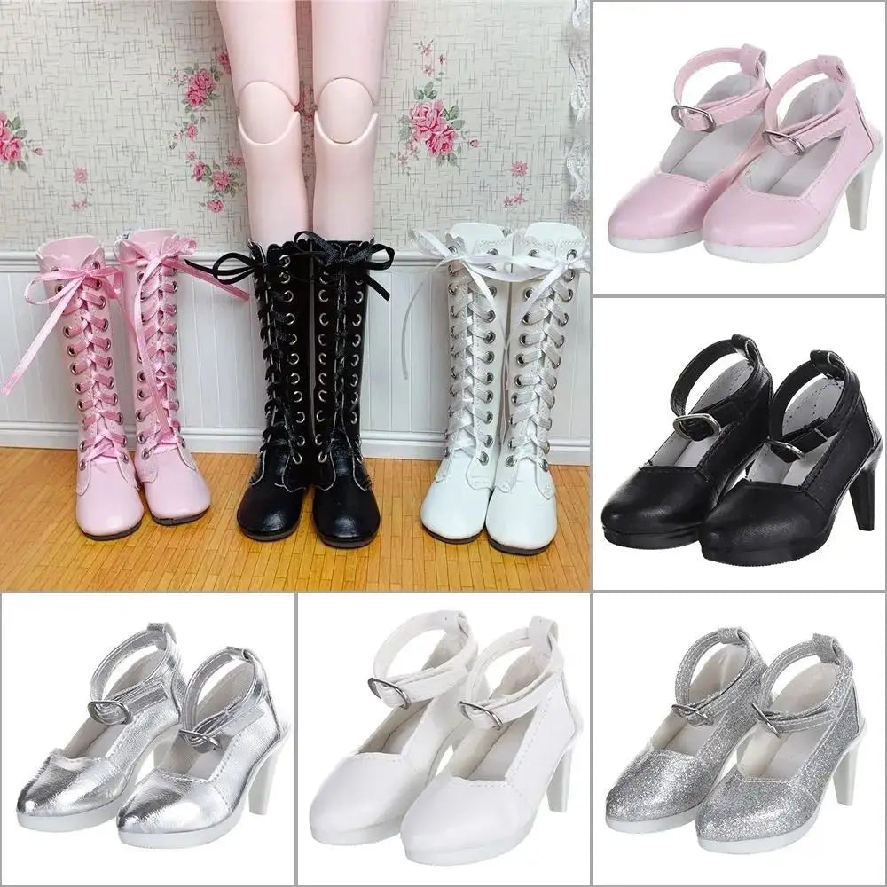 Dolls Accessories PU Leather Dolls Shoes Handmade Fashion Doll High Boots Cute Mini Doll High-heeled Shoes 1/3 BJD