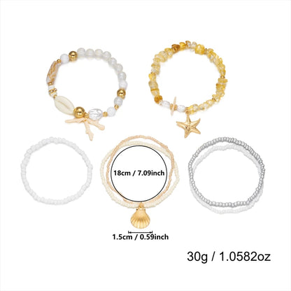 Cute Coral Starfish Shell Multi-Layer Bracelet for Women Ocean Series Fashion Stackable Beaded Jewelry Accessories
