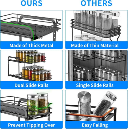 Floor Guard Spice Rack Organizer for Cabinet Black 2 Tier Pull Out Spice Racks for Height Adjustable Kitchen Storage Rack