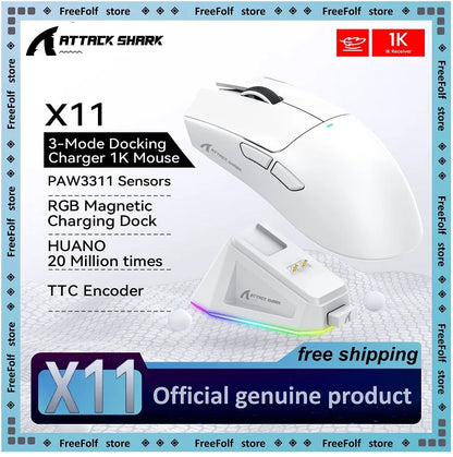 Attack Shark X11 Wireless Gaming Mouse: 3-Mode (2.4GHz/Wired/Bluetooth), PAW3311, 22000DPI, 400IPS, PC Gaming Mouse