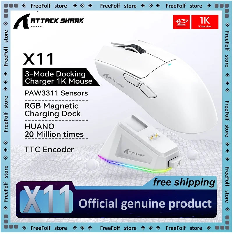 Attack Shark X11  X11SE Wireless Gaming Mouse 3-Mode , PAW3311, 22000DPI, 400IPS, PC Gaming Mouse