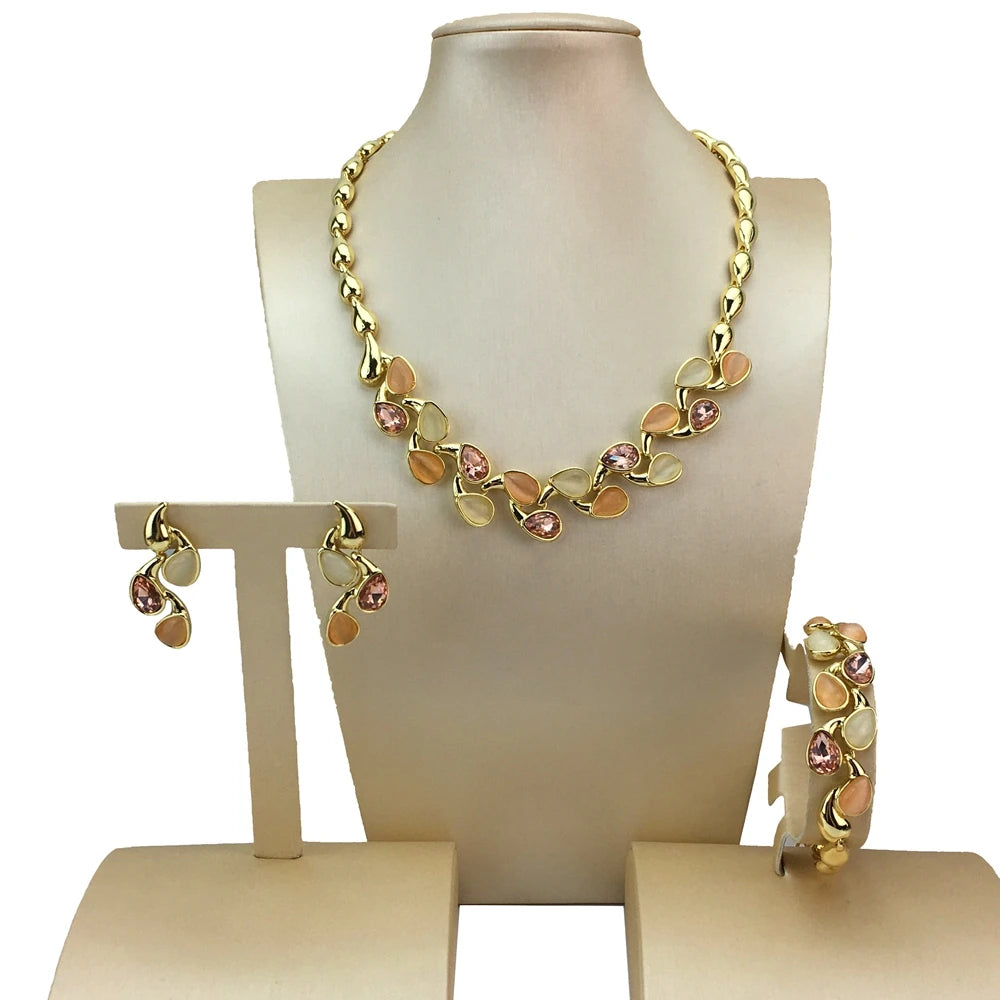 Dubai Fine Jewelry Beautiful Colored Stone Jewelry Sets  for Women Bridal Wedding FHK16602