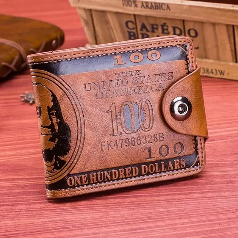 Men's Wallets with 100 US Dollar Pattern Hasp Male Leather Wallet with Zipper Card Holder Coin Pocket Purse cartera hombre