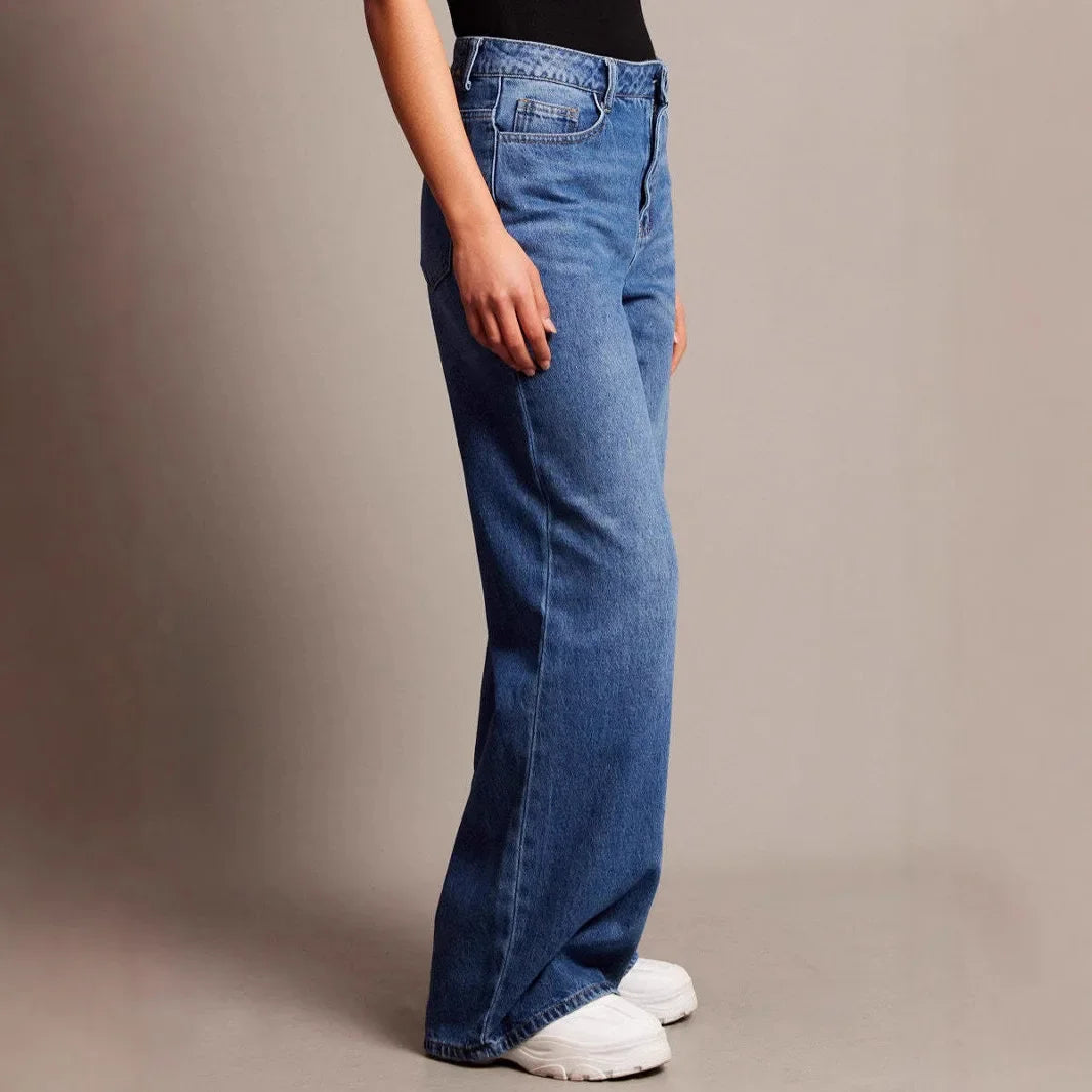 High Waist Wide Leg Denim Jeans Women's Loose Splicing Long Pants Street Style Vintage Washed Loose Jeans Fashionable Women's Cl