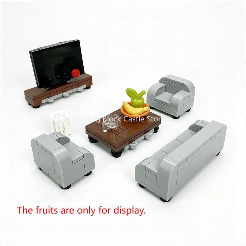 MOC Modern Home Sofa, TV Cabinet, Furniture, Refrigerator Small Particle Building Block Scene Construction Toy Model