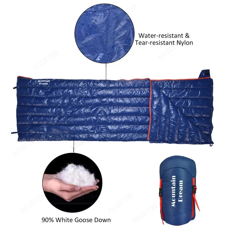Outdoor Camping Sleeping Bag 90% Goose Down Adult Envelope Type Ultralight Portable Sliping Down Sleeping Bag Hiking Warm Bag