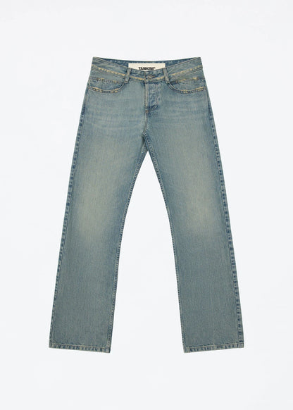 tank Vintage Blue Washed and Distressed Denim Jeans Low Waist Slim Fit Straight Leg Pants
