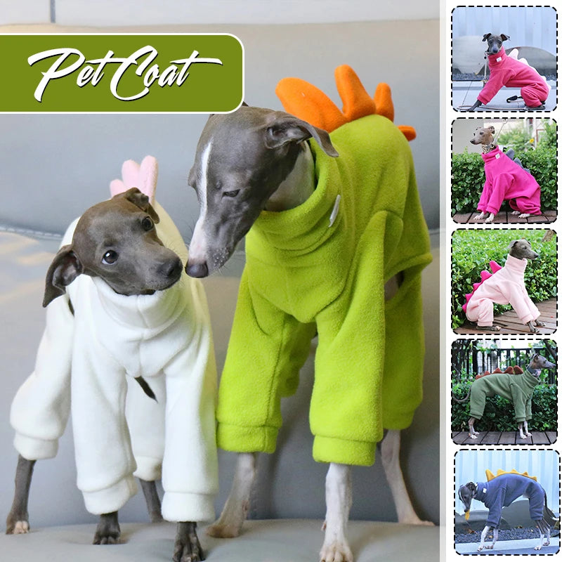 Pet Clothing Dog Little Greyhound Autumn Winter Polar Warm Turtleneck Coat Adorable Dinosaur Costume for Small Medium Large Dogs