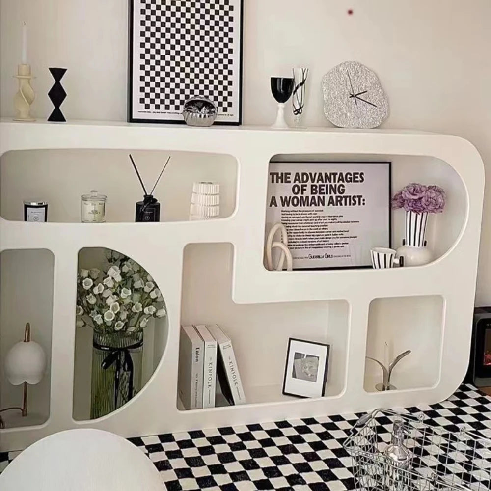 Cabinet French Style Cave Entrance Living Room Cream Multi Functional Hole Display Cabinet Art Ornament furnitur accessories