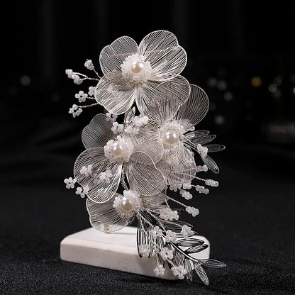 Bridal Wedding Headband Flower Pearl Hairpin Hair Accessories for Women Hair Jewelry Party Bride Headpiece Bridesmaid Gift