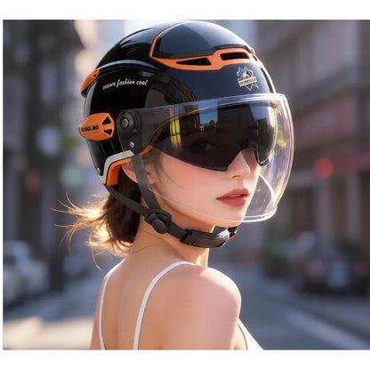 All-Season Electric Motorcycle For Men And Women, Sun Protection Riding Half Helmet, Scooter Three-Quarter Retro Safety Helmet