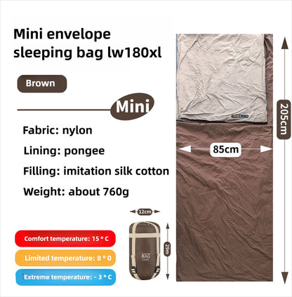 Mini Adult Sleeping Bag Travel Mountaineering Outdoor Camping Down Cotton Dirty Sleeping Bag Machine Washable Splicing