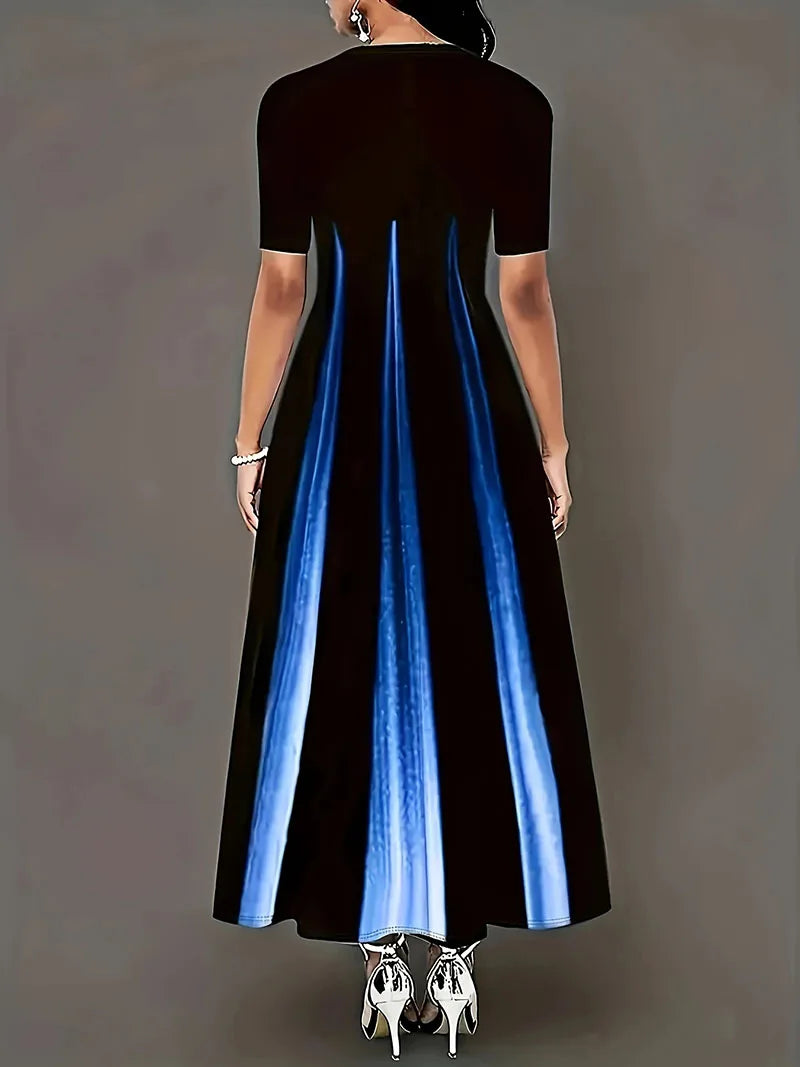 Summer new round neck casual fashion celebrity print gradient long skirt for women