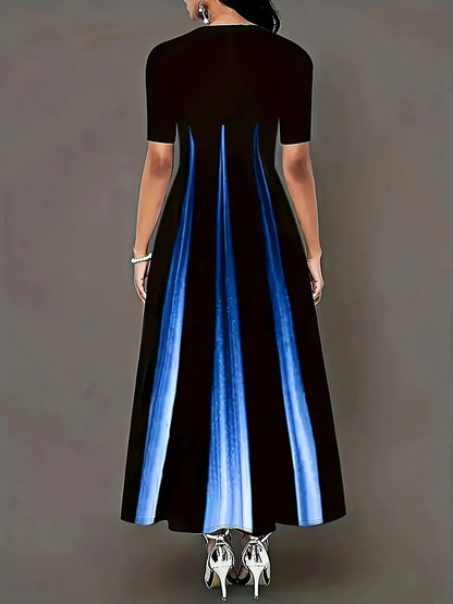 Summer new round neck casual fashion celebrity print gradient long skirt for women