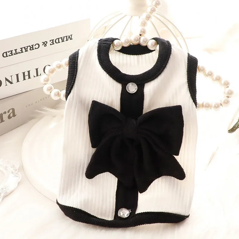 Pet T Shirt for Dogs Cats Puppy Summer Dress Dog Clothes Black White Dog Costume with Buckle 2 Set Chihuahua Bichon Clothing