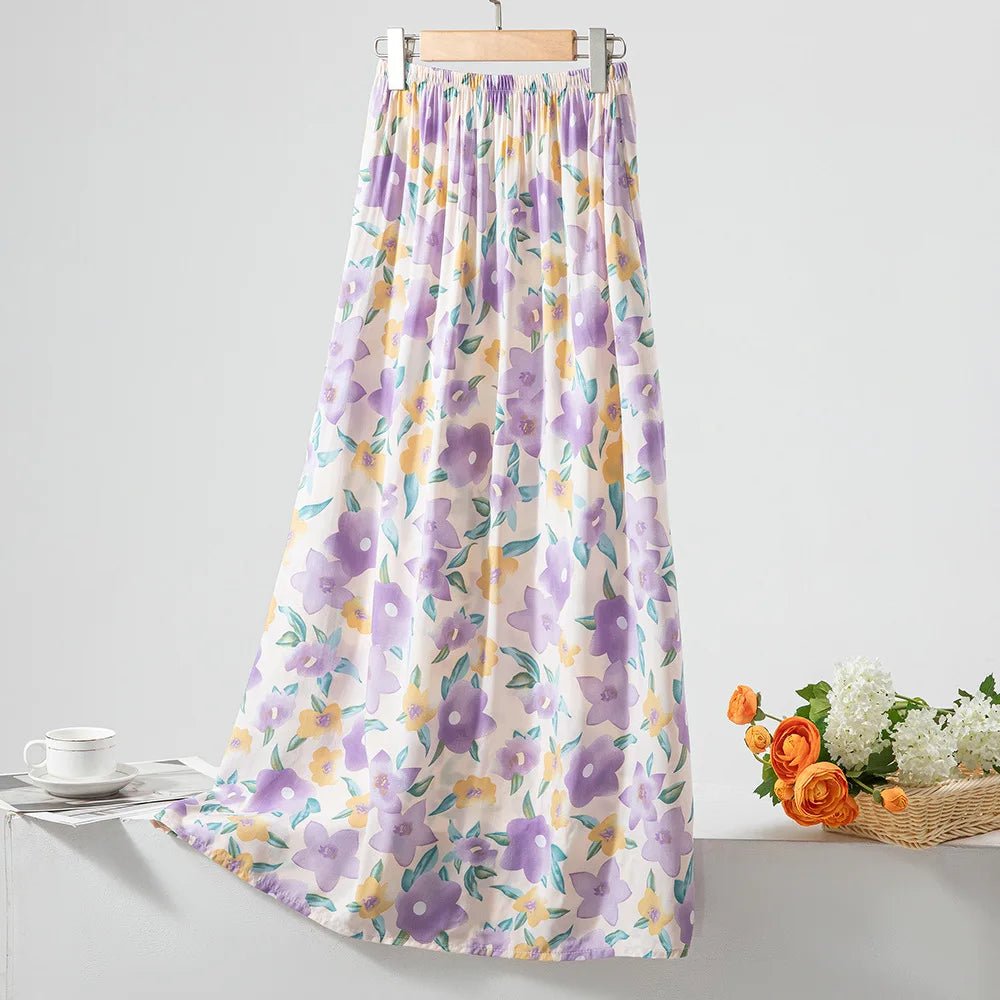 New 2024 Elegant Women Tulle Skirt Korean Fashion Boho Floral A Line Ladies Pleated Skirt Summer Chic High Waist Party Vestidos