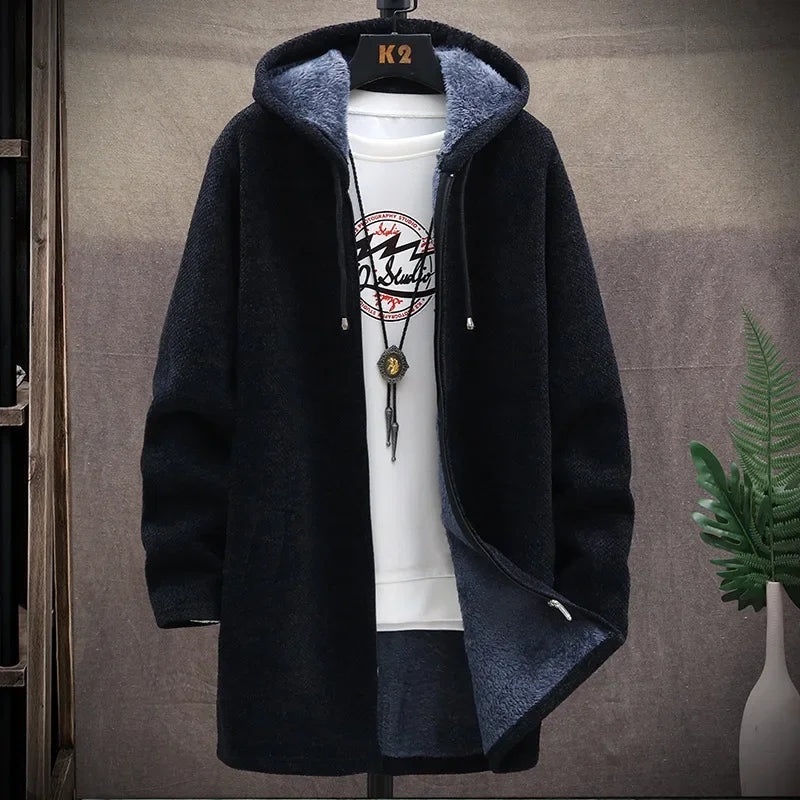Fashionable Thickened Fleece Knitted Open Cardigan Men's Sweater Autumn Winter New Style Casual Outerwear Trendy Streetwear