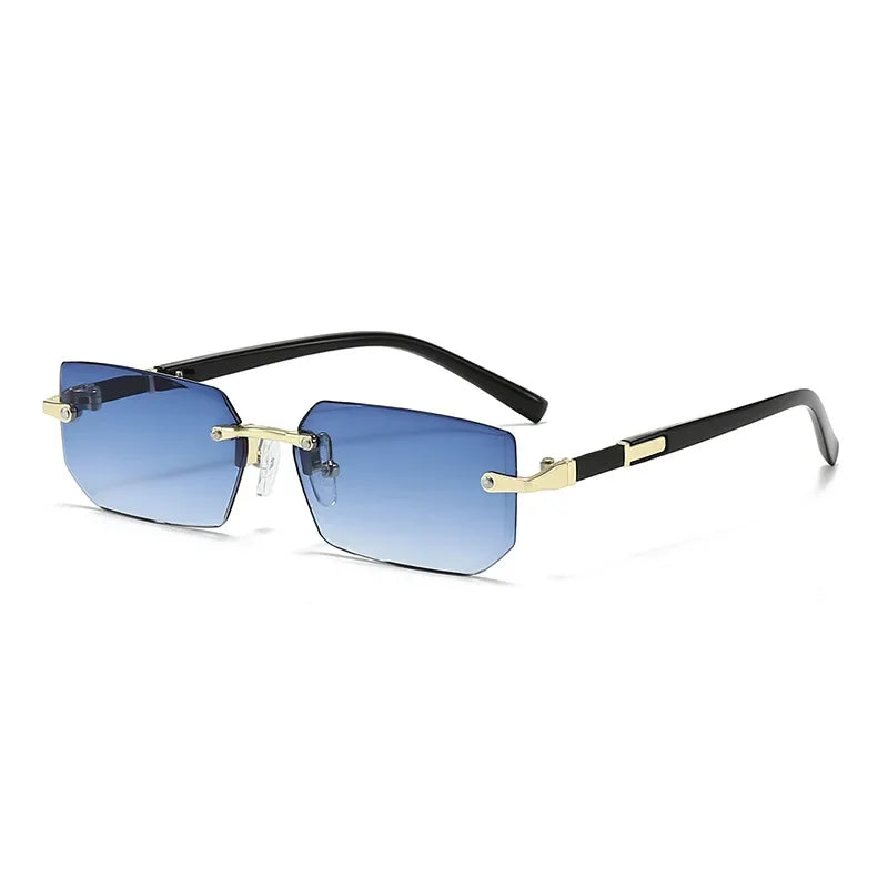 Rimless Sunglasses Rectangle Fashion Popular Women Men Shades Small Square Sun Glasses for Female Male Summer Traveling Oculos