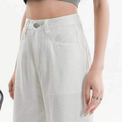 Summer Soft Lyocell Fabric Woman Jeans Loose Wide Leg Straight High Waisted Thin Pant Fashion Comfort White Casual Trousers